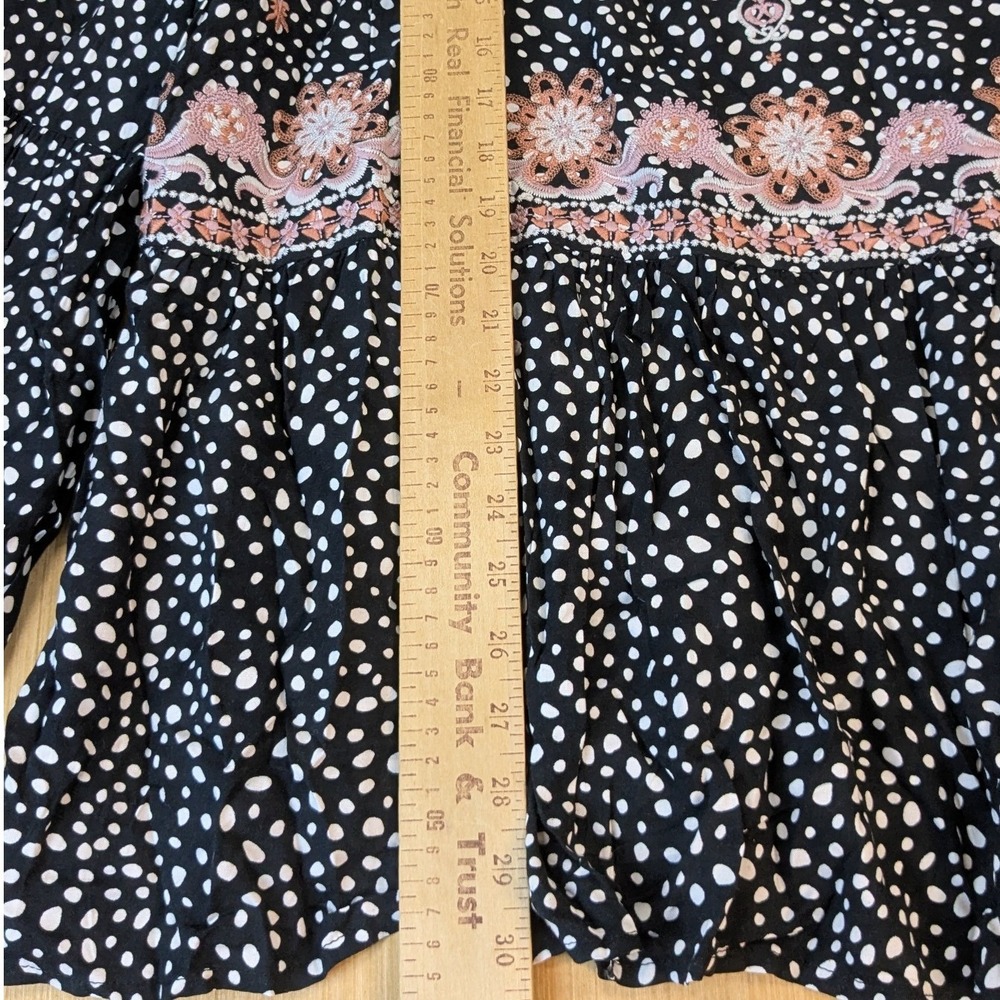 Savanna Jane Womens 3X Boho Embroidered Polka Dot Floral Babydoll Blouse Black - Picture 6 of 7